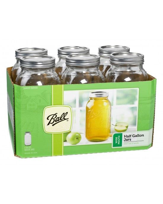 6 x Half Gallon 64oz Wide Mouth Jar and Lid Ball Mason - Ballmason NZ